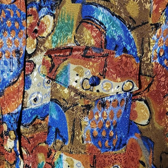 VTG Women's Alli Petites Of Cali Size 14 Golden Floral Button Down Top Jacket - Picture 9 of 12